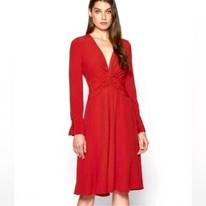 Nordstrom Equipment Plunging Faun Long Sleeve Midi Dress In Aura Orange Red 6